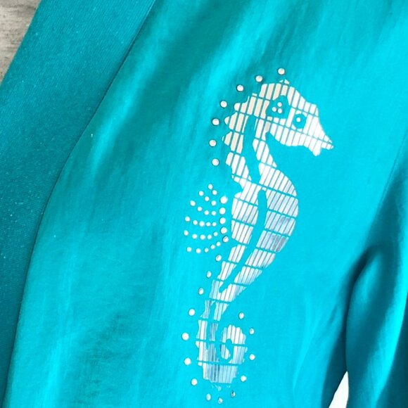 Vintage 80s Sail Away Royal Cruise Line Silk Blazer Turquoise Nautical Size S - Picture 7 of 11